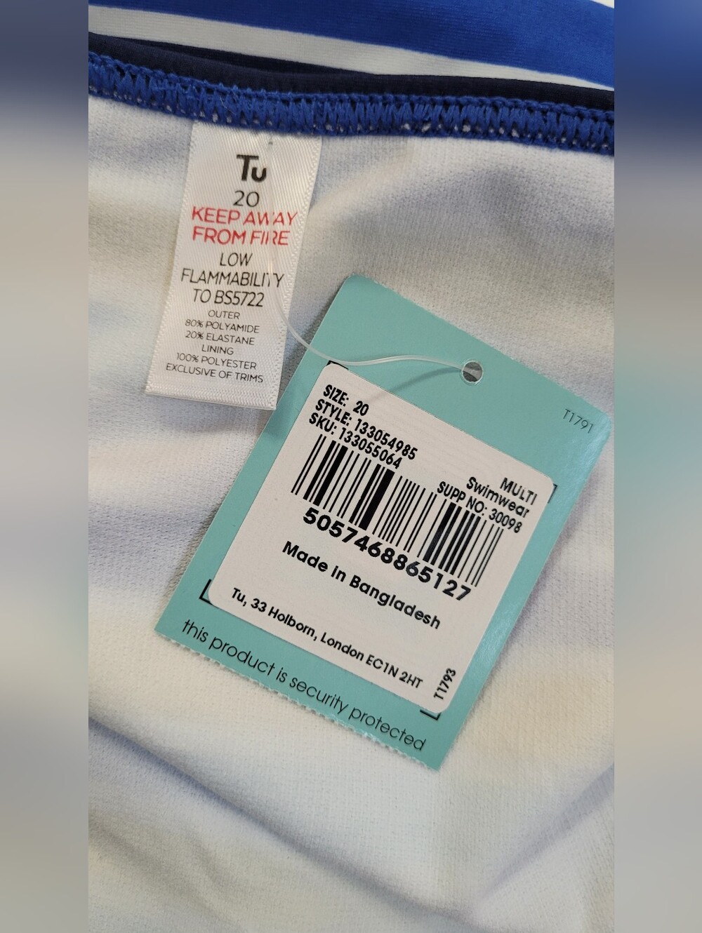 NWT | Tu by Sainsbury's Blue Yellow & White Striped Tankini Set - Picture 11 of 16